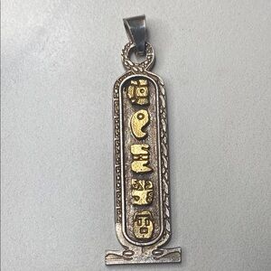 925 Large Silver and Gold Vintage Mexican Cartouche Pendant